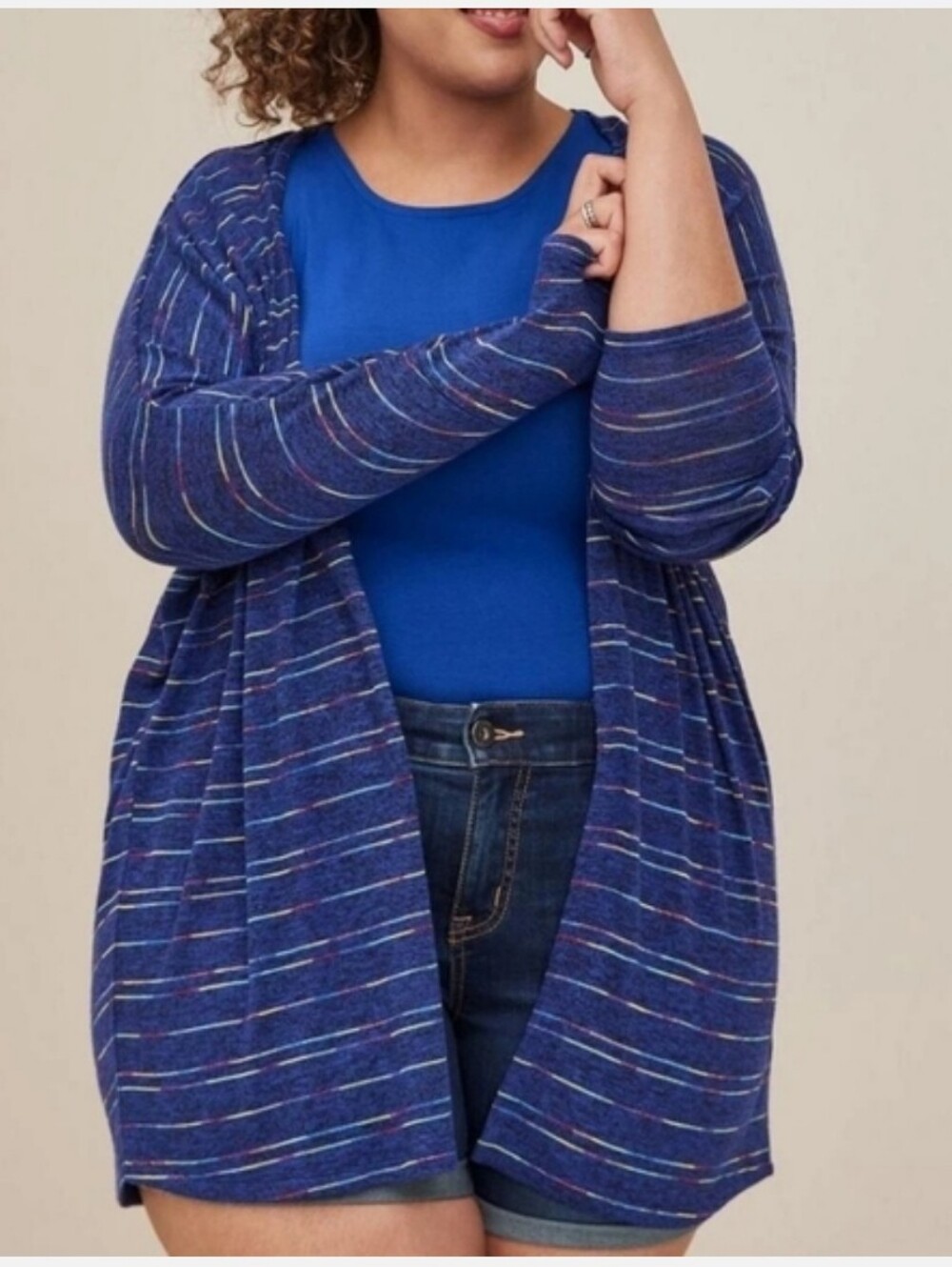 Torrid Rayon Dolman Sleeve Cardigan Multi Stripe Blue Size 4/4x